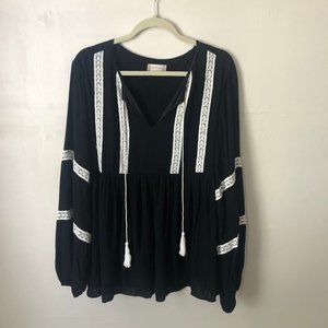 Black Peasant Boho Blouse